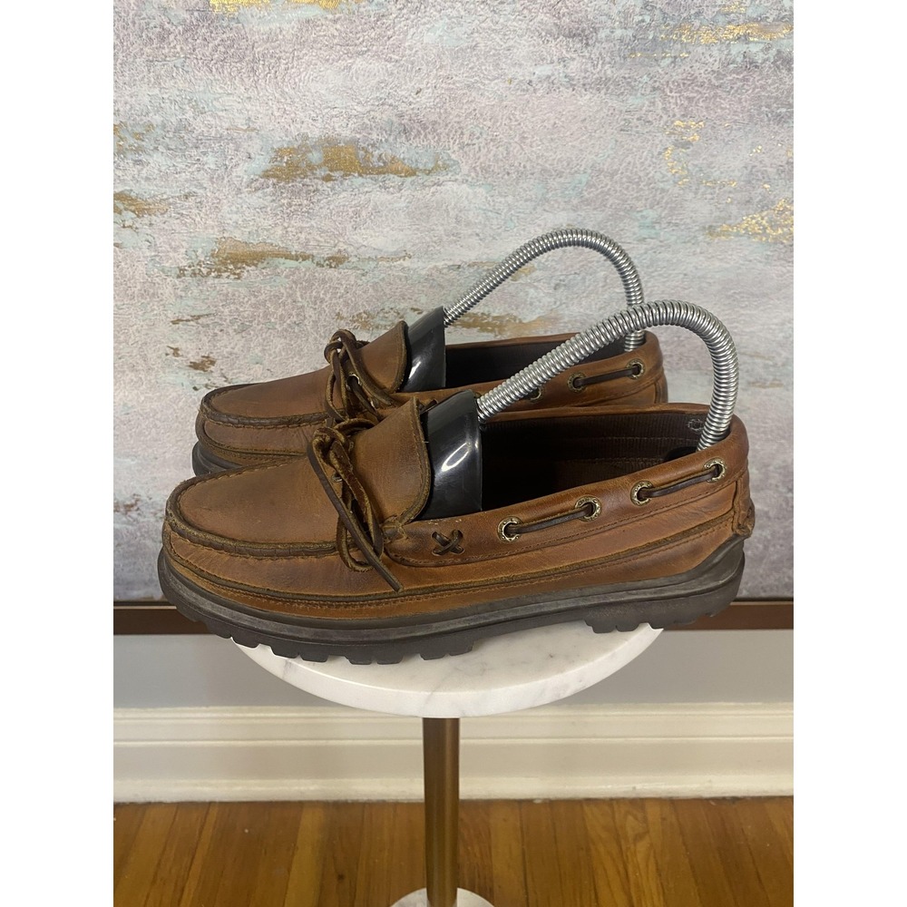 Vtg Polo Ralph Lauren Boat Shoes Womens Size 6.5 Brown Leather Lace Up Lug Sole